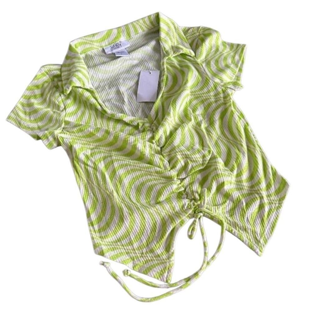 NWT Just Polly Neon Green Psychadelic Crop Top Large